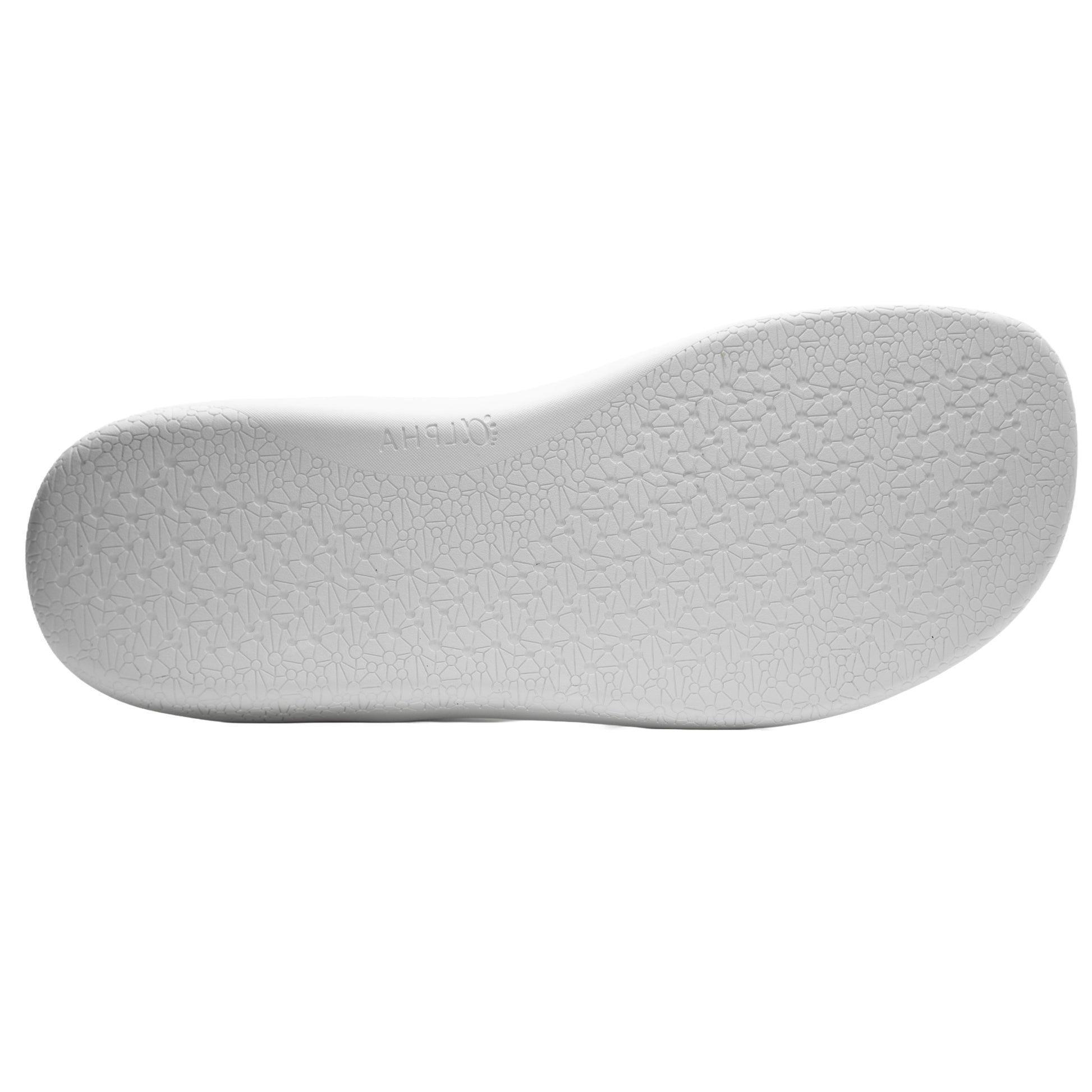 Vue de dessous d'une semelle blanche barefoot, illustrant son design ergonomique qui épouse la forme du pied pour un confort optimal et une meilleure connexion avec le sol.